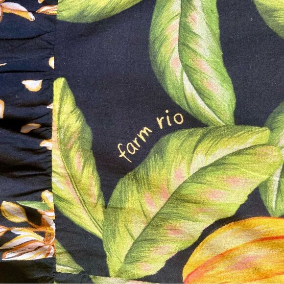 NEW FARM Rio Cocoa Paradise Mini Dress Tropical Polka Dot Ruffle Black Size XL - Picture 13 of 16